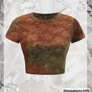 SHEIN Textured Brown and Green Crop Top